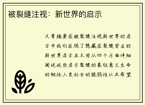 被裂缝注视：新世界的启示